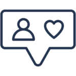 Icon graphic of a voice balloon and a person and heart